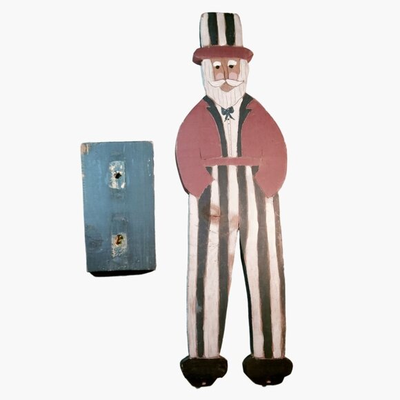 Handcrafted Wooden Uncle Sam Folk Art Patriotic Americana Decor 22 inch Tall - Picture 3 of 8